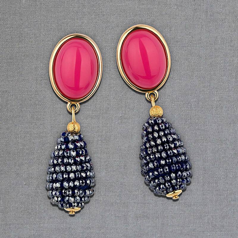 SchwesterSchwester Pinkfarbene Ohrstecker mit glitzerndem dunkelblauen Tropfen von AmuseToi Auslauf