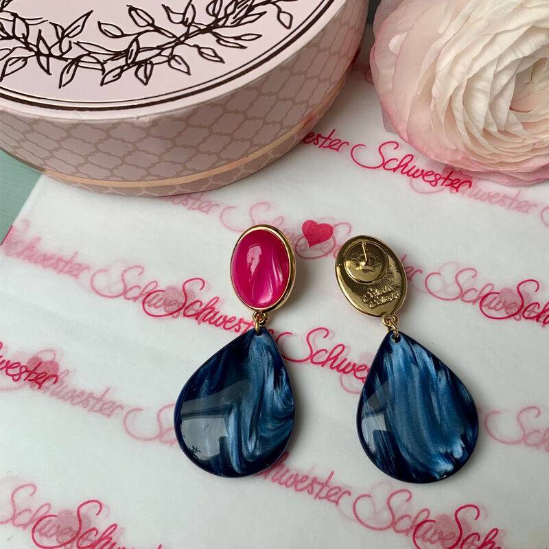 SchwesterSchwester Pinke Ohrstecker mit dunkelblauen Tropfen von AmuseToi Osterangebot