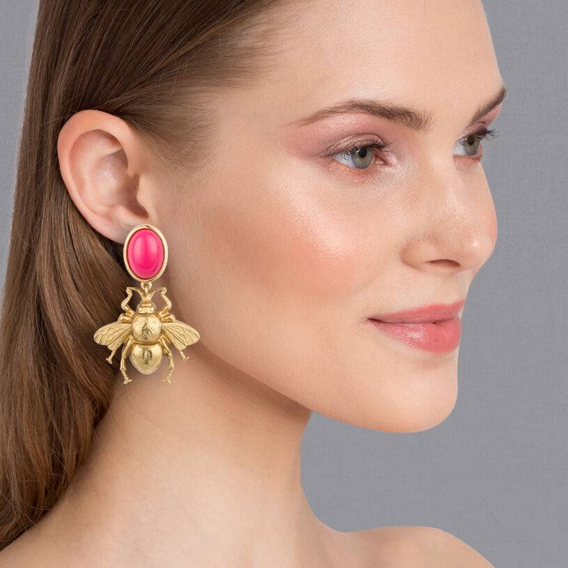 SchwesterSchwester Pinkfarbener Ohrstecker mit goldener Hummel von AmuseToi Muttertagsangebot