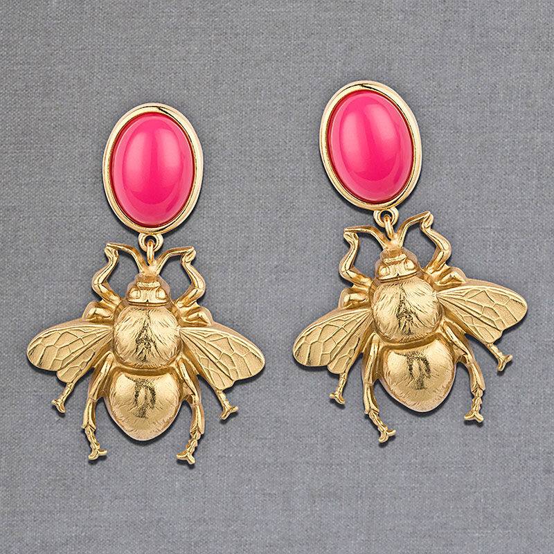 SchwesterSchwester Pinkfarbener Ohrstecker mit goldener Hummel von AmuseToi Muttertagsangebot
