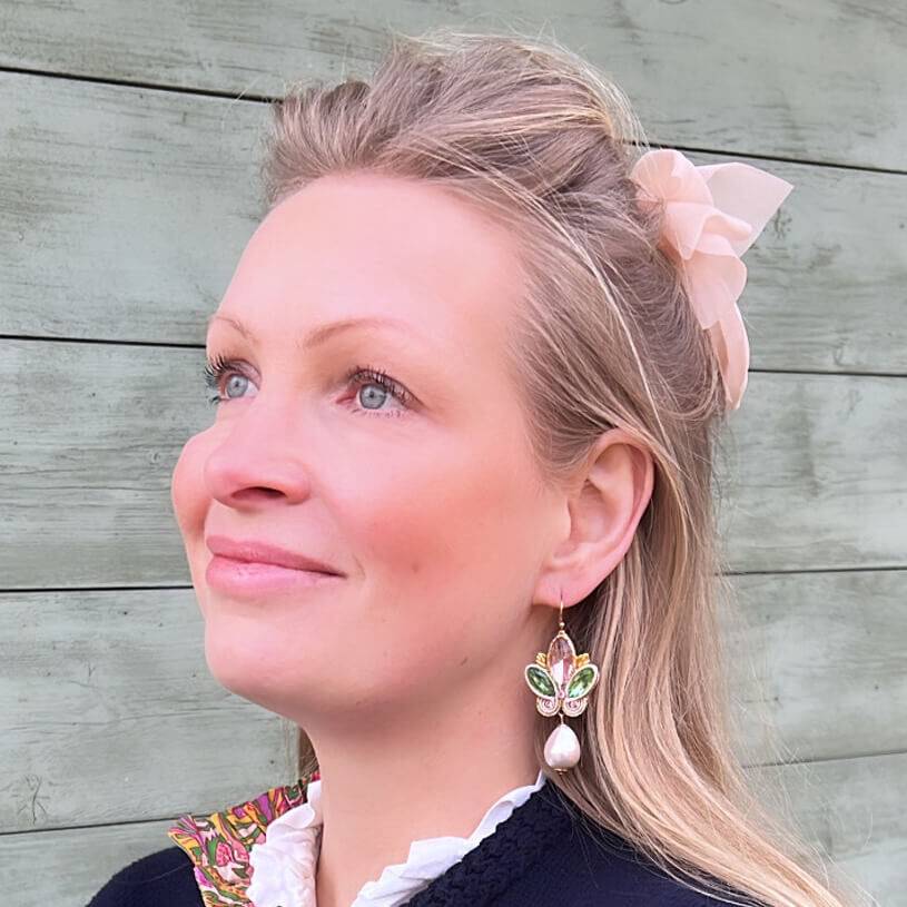 SchwesterSchwester Schöne Soutache-Ohrhänger in Rosa und Grün mit Baumwolltropfen JETZT KAUFEN