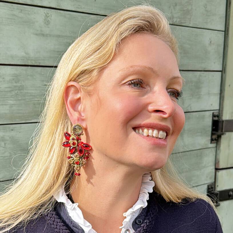 SchwesterSchwester Vorbestellbar - Große Soutache-Ohrringe in Rot und Champagner zollfrei