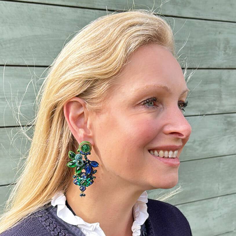 SchwesterSchwester Vorbestellbar - Große Soutache-Ohrringe in Grün und Dunkelblau Weihnachtsangebot