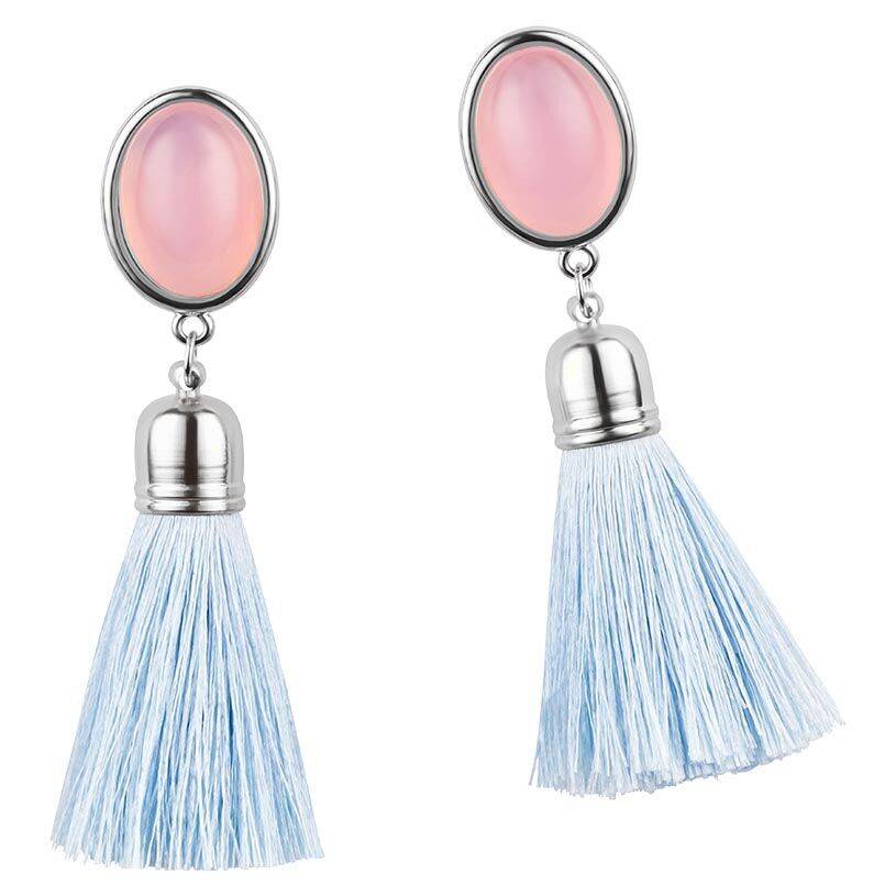 SchwesterSchwester Silberfarbene Quasten Ohrringe als Ohrstecker in Rosa mit hellblauer Quaste von AmuseToi Riesige Ersparnisse