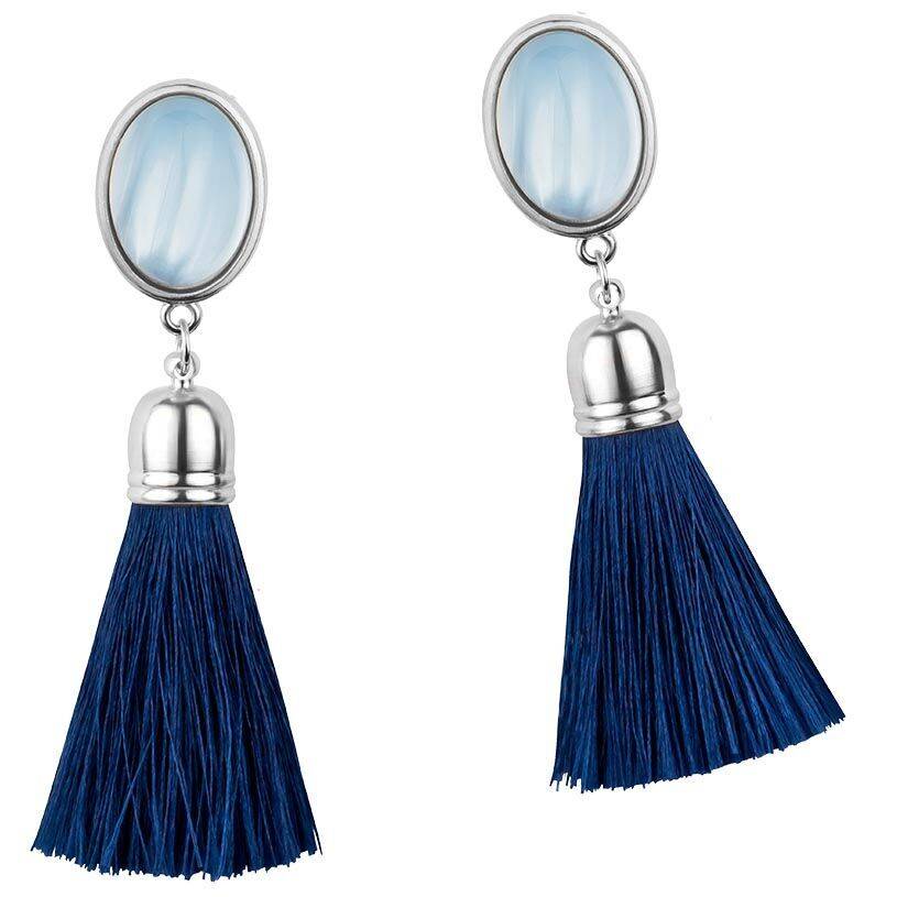SchwesterSchwester Schimmernde hellblaue Ohrstecker mit marineblauen Quasten in Silberfarben Begrenzte Freigabe