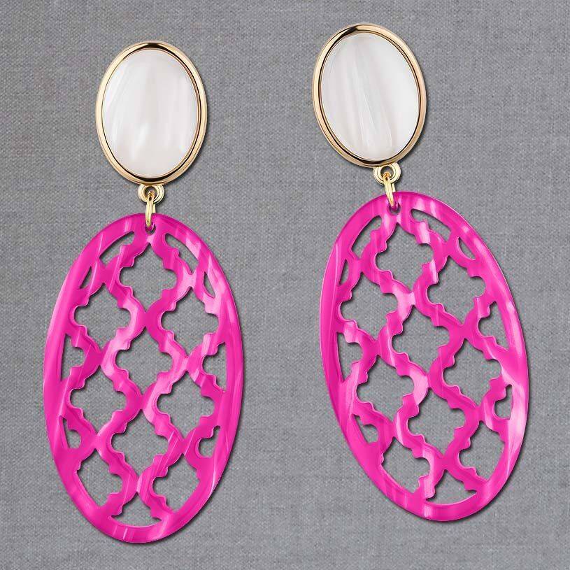 SchwesterSchwester Vergoldete Ohrstecker in wunderschönem Perlmutt mit Oval in Pink im Marrakesch-Stil Letzte 2 Tage