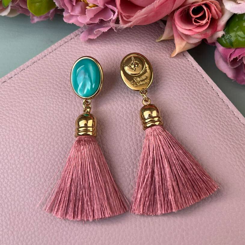 SchwesterSchwester Quasten Ohrringe als Ohrstecker in Türkis mit Quaste in Rosa von AmuseToi Bis zu 60% Rabatt