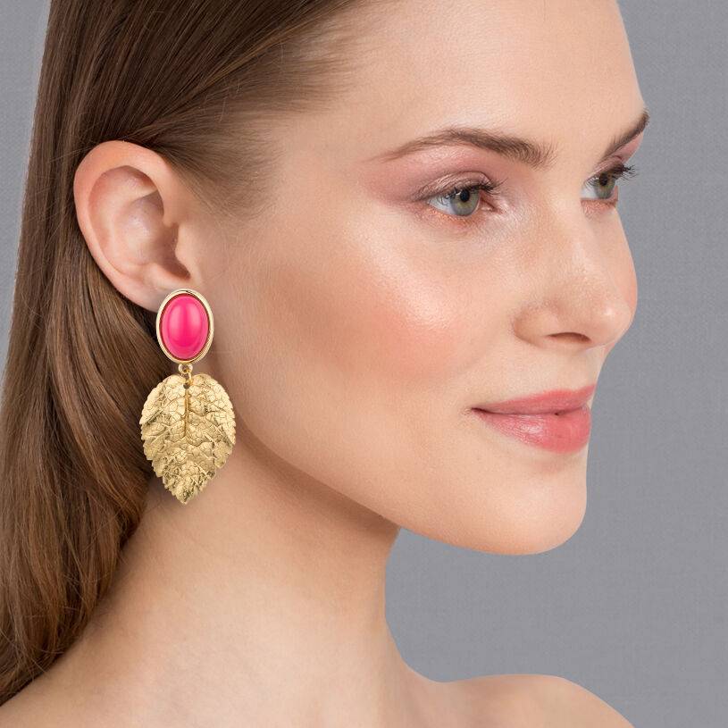 SchwesterSchwester Pinkfarbener Ohrstecker mit vergoldeten Blatt von AmuseToi Nur noch ein Tag übrig