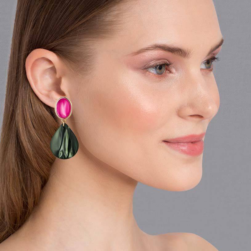 SchwesterSchwester Pinke Ohrstecker mit Tropfen in Silbergrün von AmuseToi Clearance-Verkauf