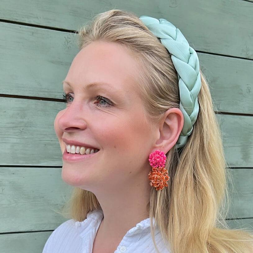 SchwesterSchwester Bunte Perlen-Ohrringe aus zwei Blüten in leuchtendem Pink und Orange Outlet