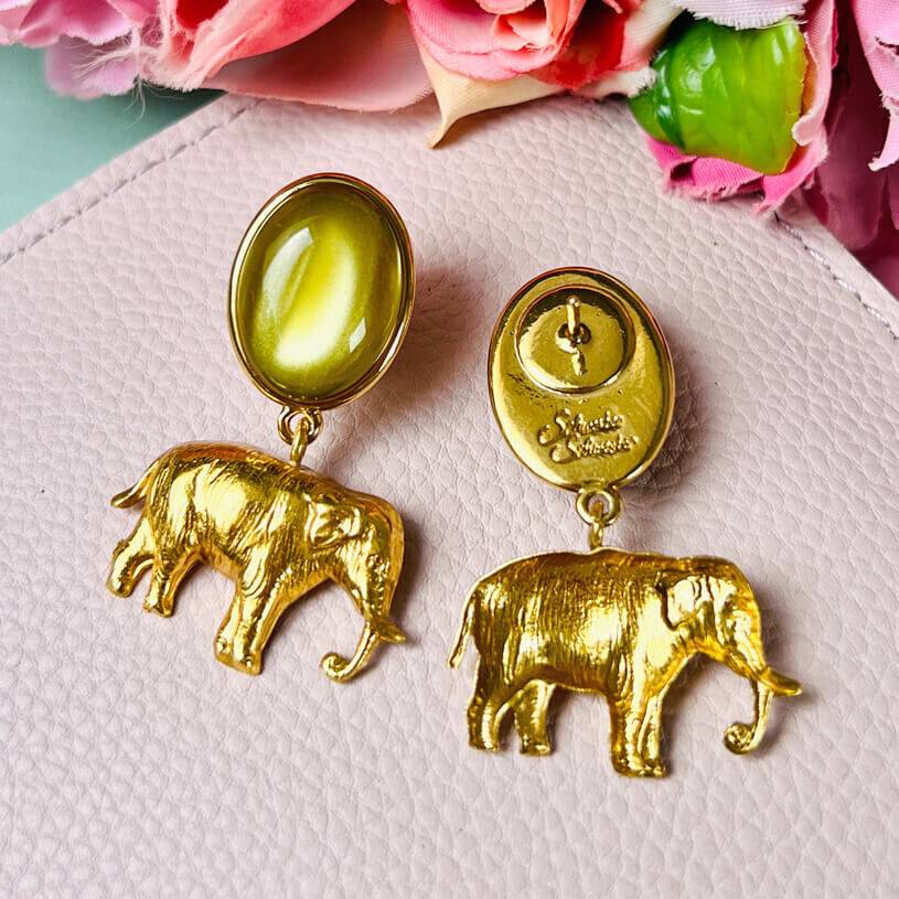 SchwesterSchwester Ohrstecker in Senfgelb mit vergoldetem Elefant Fabrik Onlineshop