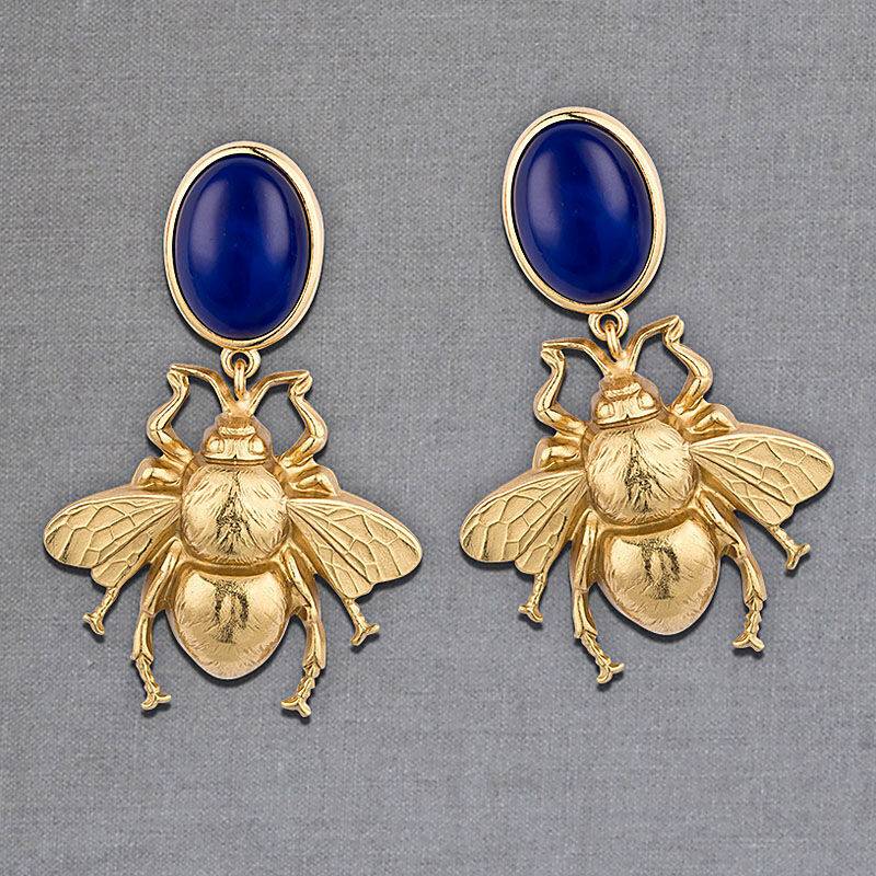 SchwesterSchwester Dunkelblauer Ohrstecker mit vergoldeter Hummel von AmuseToi Flash Sale