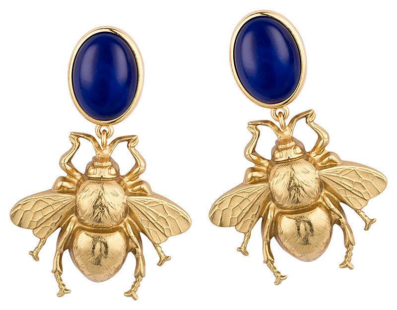 SchwesterSchwester Dunkelblauer Ohrstecker mit vergoldeter Hummel von AmuseToi Flash Sale