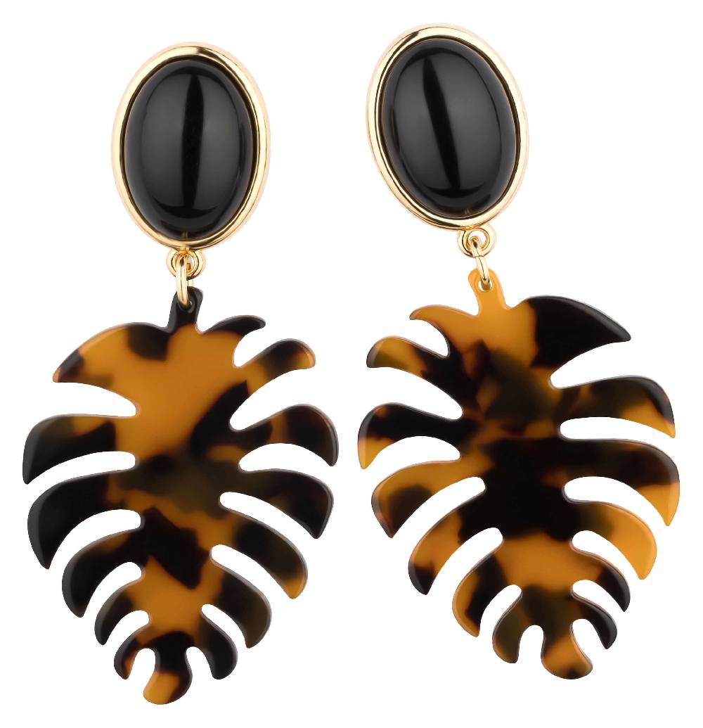 SchwesterSchwester Schwarze Ohrstecker mit schildpattfarbenem Monstera-Blatt von AmuseToi Saisonschlussverkauf