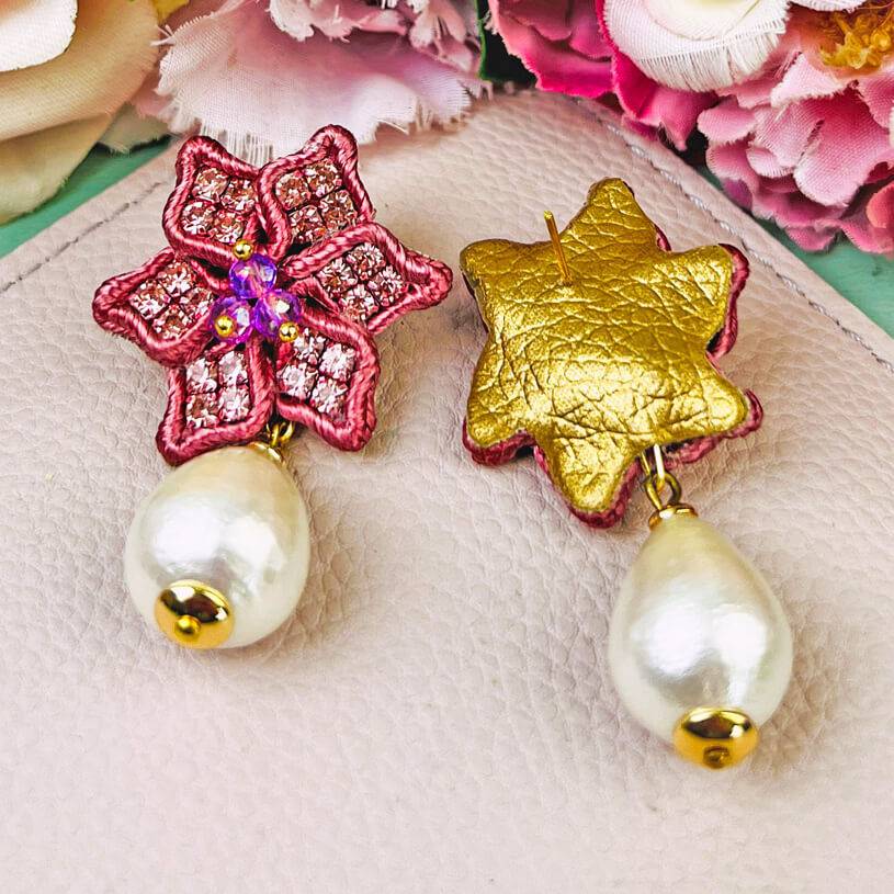 SchwesterSchwester Süße Blumen-Soutache-Ohrringe in Puderrosa mit kleinen Baumwolltropfen Letzter Tag