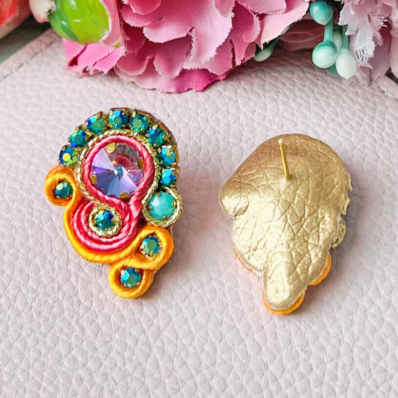 SchwesterSchwester Schöne Soutache-Ohrringe in Orange und Türkis Kostenloser Versand international