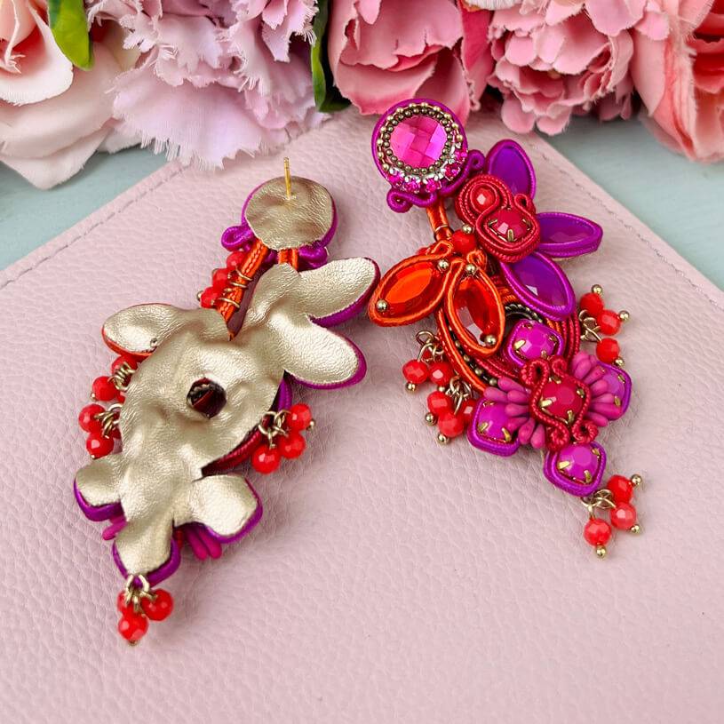 SchwesterSchwester Große Soutache-Ohrringe in Pink, Orange und Violett Günstig kaufen