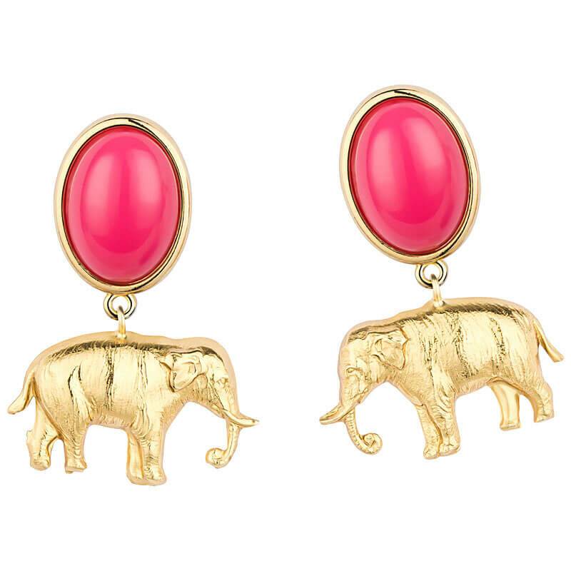 SchwesterSchwester Ohrstecker in Pink mit vergoldetem Elefant von AmuseToi Letzte 3 Tage
