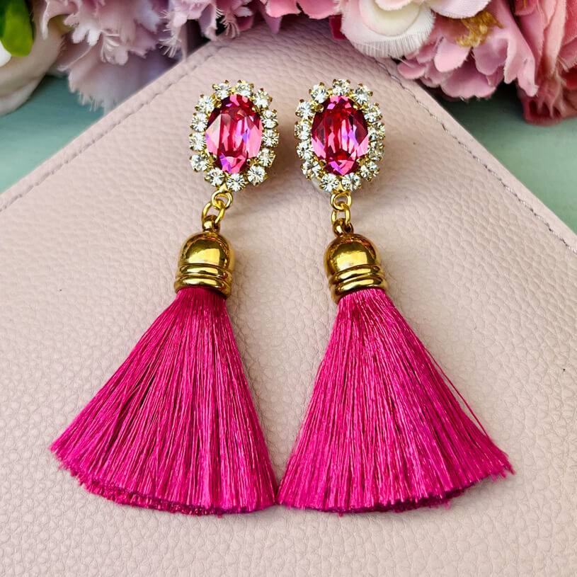 SchwesterSchwester Edel funkelnde Ohrstecker in Pink mit Quaste Neueste Stile