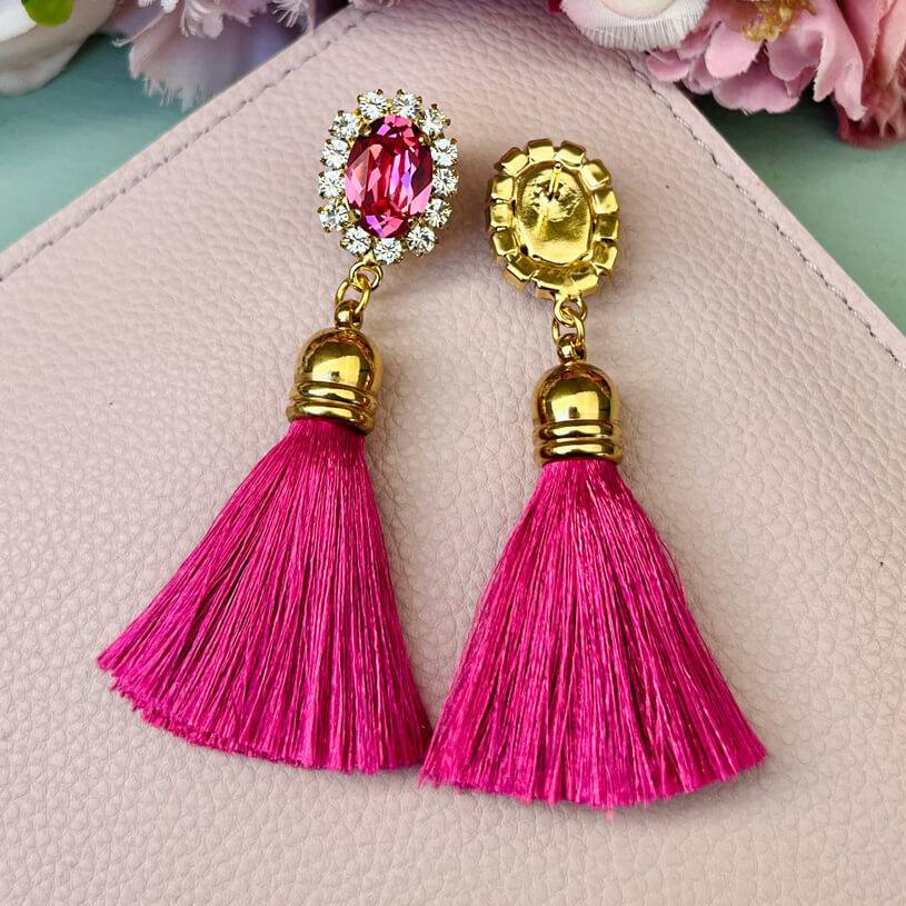 SchwesterSchwester Edel funkelnde Ohrstecker in Pink mit Quaste Neueste Stile